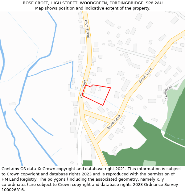 ROSE CROFT, HIGH STREET, WOODGREEN, FORDINGBRIDGE, SP6 2AU: Location map and indicative extent of plot