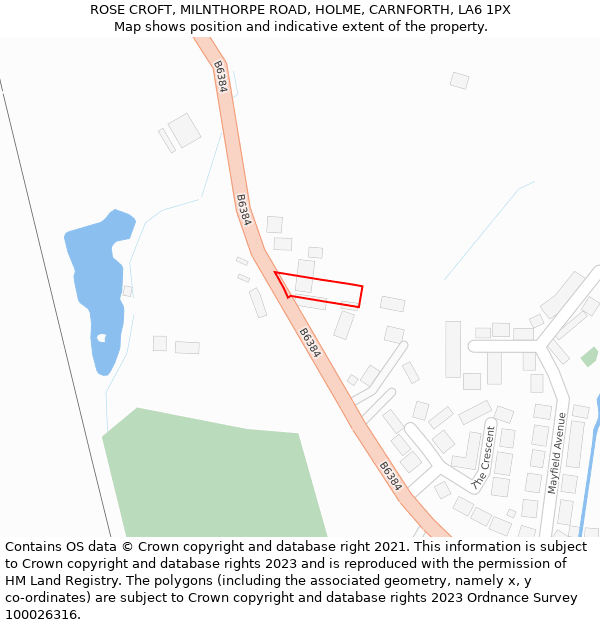 ROSE CROFT, MILNTHORPE ROAD, HOLME, CARNFORTH, LA6 1PX: Location map and indicative extent of plot