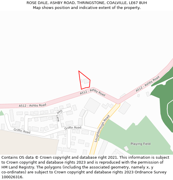 ROSE DALE, ASHBY ROAD, THRINGSTONE, COALVILLE, LE67 8UH: Location map and indicative extent of plot