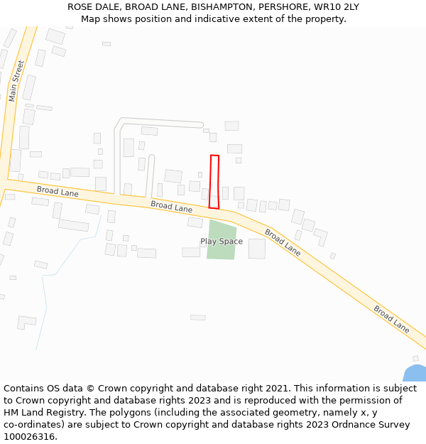 ROSE DALE, BROAD LANE, BISHAMPTON, PERSHORE, WR10 2LY: Location map and indicative extent of plot