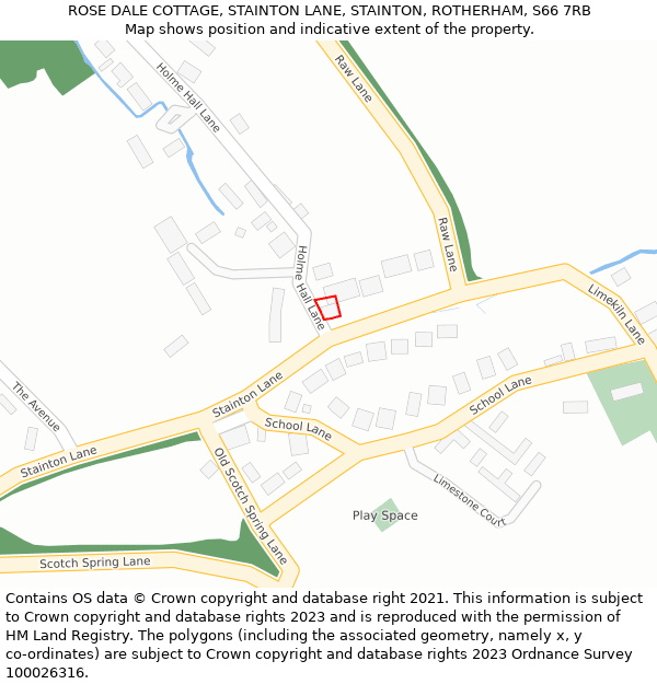 ROSE DALE COTTAGE, STAINTON LANE, STAINTON, ROTHERHAM, S66 7RB: Location map and indicative extent of plot
