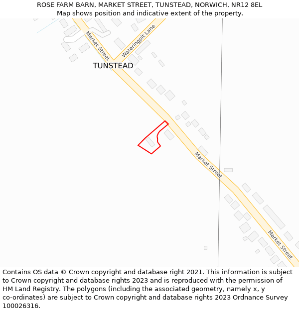 ROSE FARM BARN, MARKET STREET, TUNSTEAD, NORWICH, NR12 8EL: Location map and indicative extent of plot