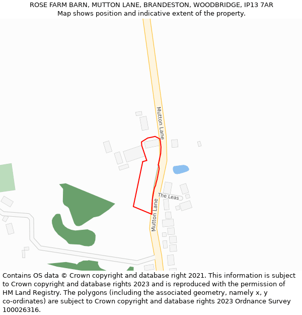 ROSE FARM BARN, MUTTON LANE, BRANDESTON, WOODBRIDGE, IP13 7AR: Location map and indicative extent of plot