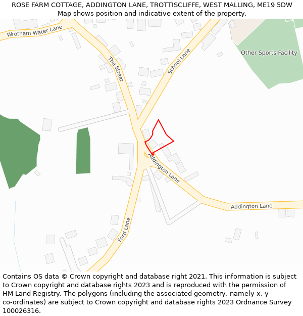 ROSE FARM COTTAGE, ADDINGTON LANE, TROTTISCLIFFE, WEST MALLING, ME19 5DW: Location map and indicative extent of plot