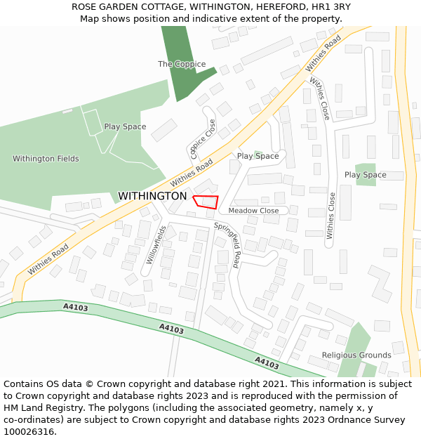 ROSE GARDEN COTTAGE, WITHINGTON, HEREFORD, HR1 3RY: Location map and indicative extent of plot