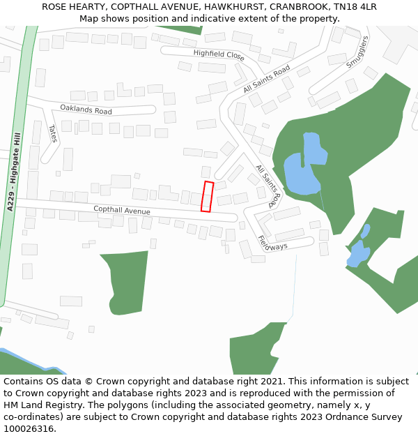 ROSE HEARTY, COPTHALL AVENUE, HAWKHURST, CRANBROOK, TN18 4LR: Location map and indicative extent of plot