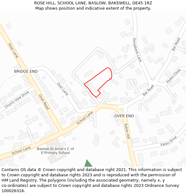 ROSE HILL, SCHOOL LANE, BASLOW, BAKEWELL, DE45 1RZ: Location map and indicative extent of plot