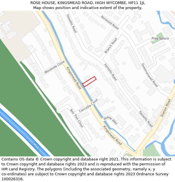 ROSE HOUSE, KINGSMEAD ROAD, HIGH WYCOMBE, HP11 1JL: Location map and indicative extent of plot