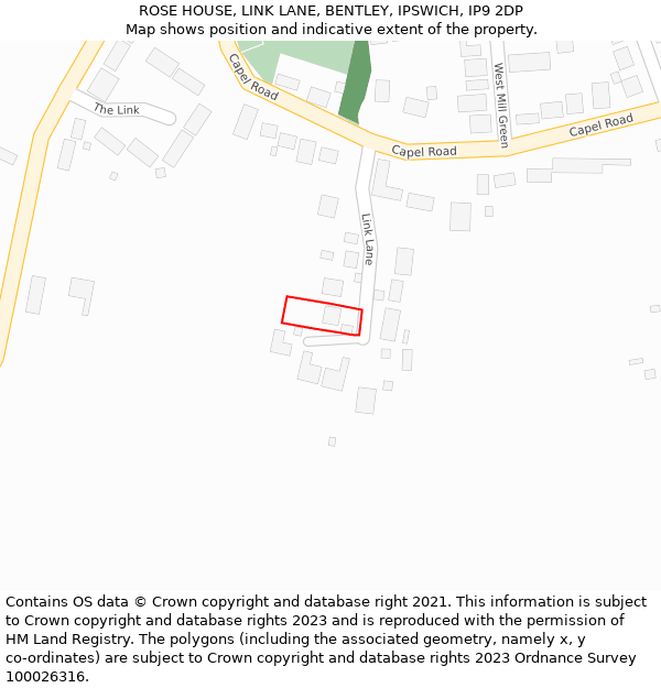 ROSE HOUSE, LINK LANE, BENTLEY, IPSWICH, IP9 2DP: Location map and indicative extent of plot