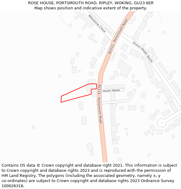 ROSE HOUSE, PORTSMOUTH ROAD, RIPLEY, WOKING, GU23 6ER: Location map and indicative extent of plot