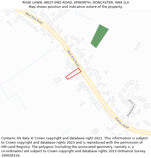 ROSE LAWN, WEST END ROAD, EPWORTH, DONCASTER, DN9 1LA: Location map and indicative extent of plot