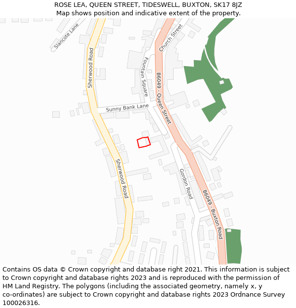 ROSE LEA, QUEEN STREET, TIDESWELL, BUXTON, SK17 8JZ: Location map and indicative extent of plot