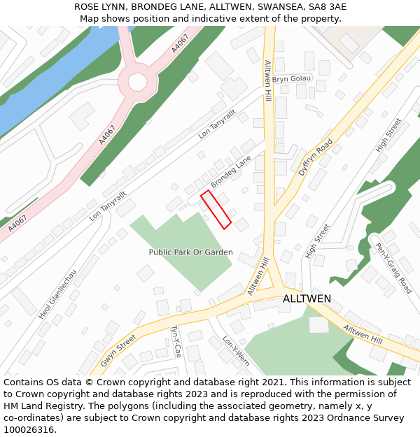 ROSE LYNN, BRONDEG LANE, ALLTWEN, SWANSEA, SA8 3AE: Location map and indicative extent of plot