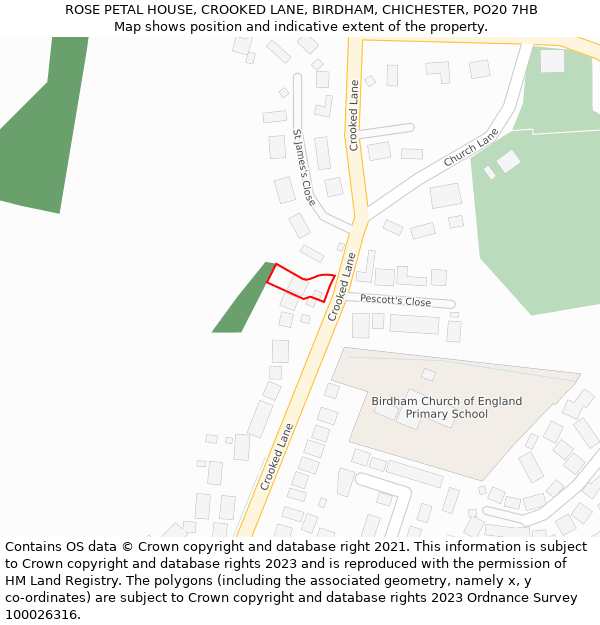 ROSE PETAL HOUSE, CROOKED LANE, BIRDHAM, CHICHESTER, PO20 7HB: Location map and indicative extent of plot