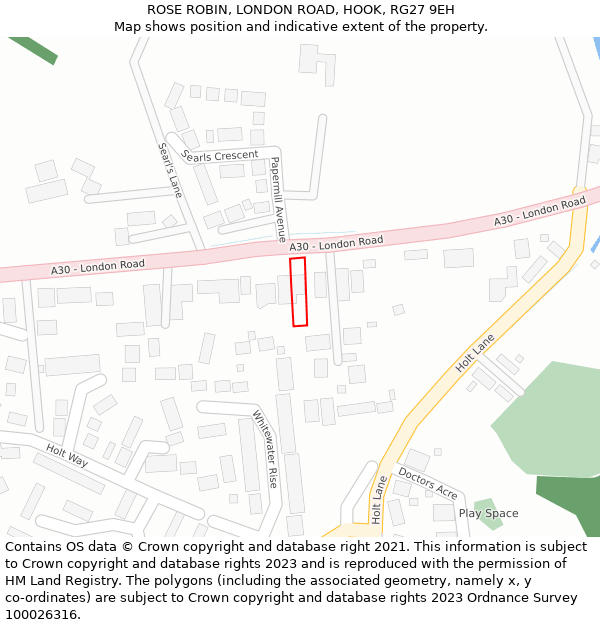 ROSE ROBIN, LONDON ROAD, HOOK, RG27 9EH: Location map and indicative extent of plot