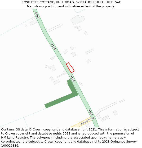 ROSE TREE COTTAGE, HULL ROAD, SKIRLAUGH, HULL, HU11 5AE: Location map and indicative extent of plot