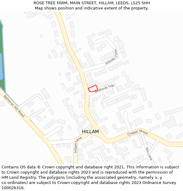 ROSE TREE FARM, MAIN STREET, HILLAM, LEEDS, LS25 5HH: Location map and indicative extent of plot