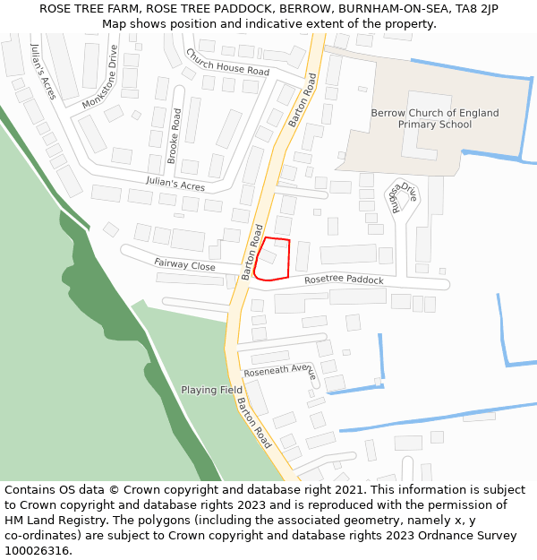 ROSE TREE FARM, ROSE TREE PADDOCK, BERROW, BURNHAM-ON-SEA, TA8 2JP: Location map and indicative extent of plot