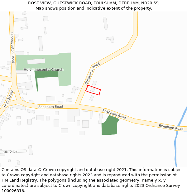 ROSE VIEW, GUESTWICK ROAD, FOULSHAM, DEREHAM, NR20 5SJ: Location map and indicative extent of plot