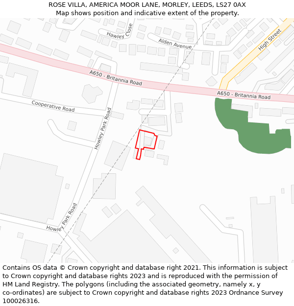 ROSE VILLA, AMERICA MOOR LANE, MORLEY, LEEDS, LS27 0AX: Location map and indicative extent of plot