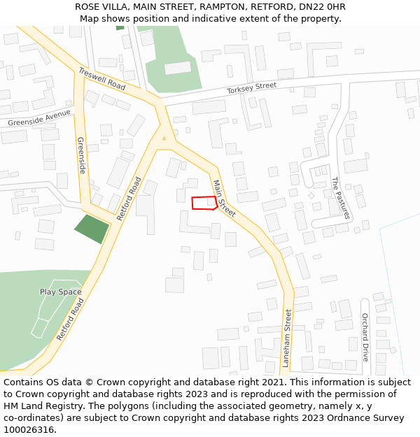 ROSE VILLA, MAIN STREET, RAMPTON, RETFORD, DN22 0HR: Location map and indicative extent of plot