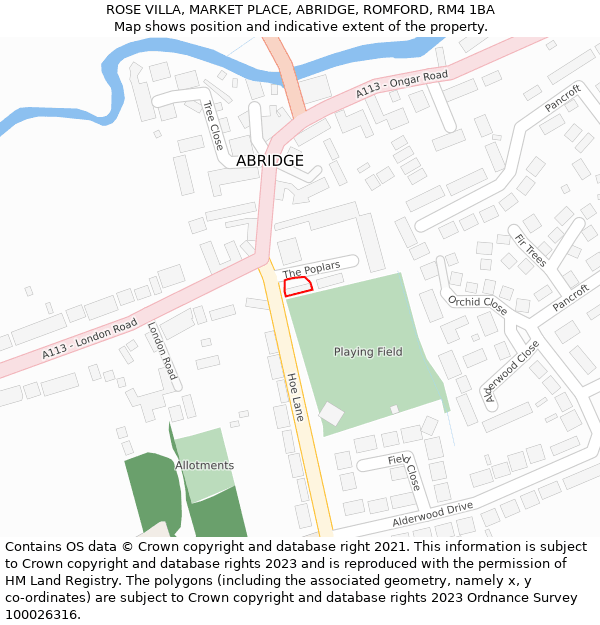 ROSE VILLA, MARKET PLACE, ABRIDGE, ROMFORD, RM4 1BA: Location map and indicative extent of plot