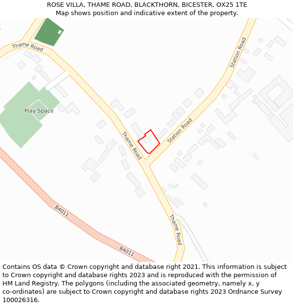 ROSE VILLA, THAME ROAD, BLACKTHORN, BICESTER, OX25 1TE: Location map and indicative extent of plot