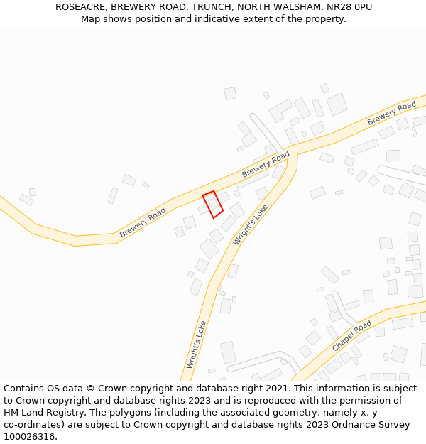 ROSEACRE, BREWERY ROAD, TRUNCH, NORTH WALSHAM, NR28 0PU: Location map and indicative extent of plot