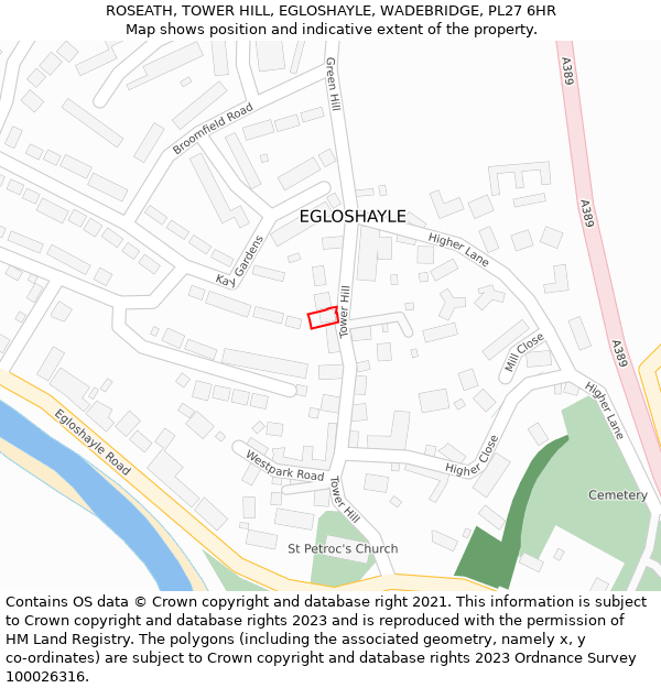 ROSEATH, TOWER HILL, EGLOSHAYLE, WADEBRIDGE, PL27 6HR: Location map and indicative extent of plot