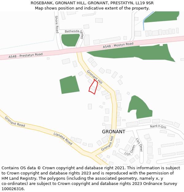 ROSEBANK, GRONANT HILL, GRONANT, PRESTATYN, LL19 9SR: Location map and indicative extent of plot