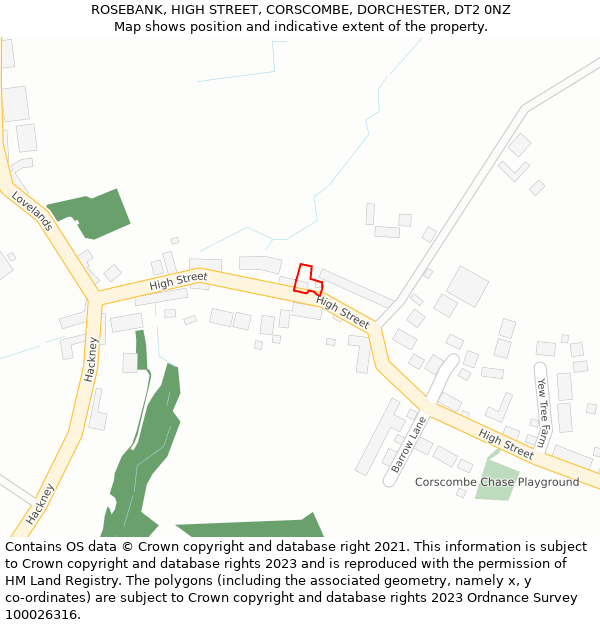 ROSEBANK, HIGH STREET, CORSCOMBE, DORCHESTER, DT2 0NZ: Location map and indicative extent of plot