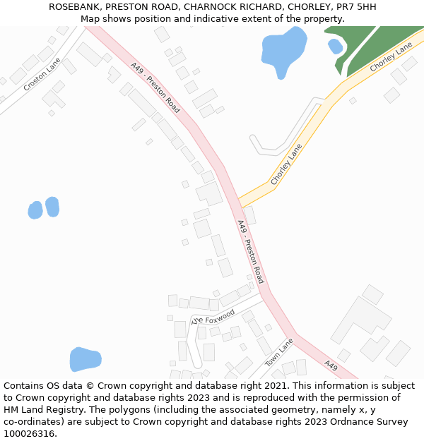 ROSEBANK, PRESTON ROAD, CHARNOCK RICHARD, CHORLEY, PR7 5HH: Location map and indicative extent of plot