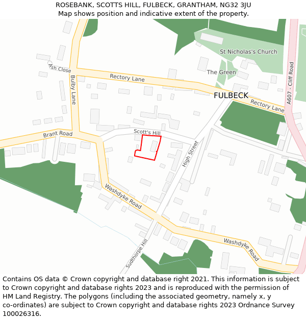 ROSEBANK, SCOTTS HILL, FULBECK, GRANTHAM, NG32 3JU: Location map and indicative extent of plot