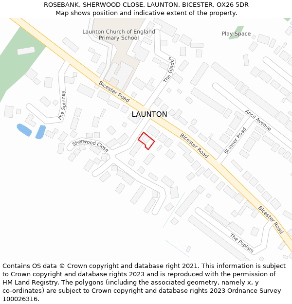 ROSEBANK, SHERWOOD CLOSE, LAUNTON, BICESTER, OX26 5DR: Location map and indicative extent of plot