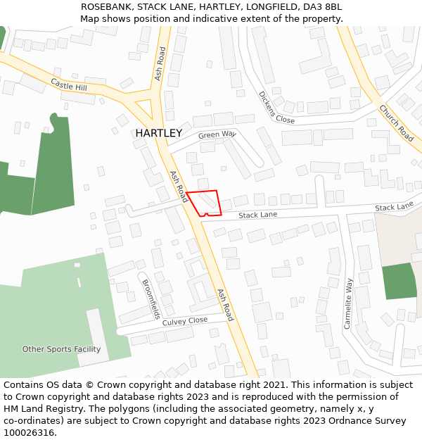 ROSEBANK, STACK LANE, HARTLEY, LONGFIELD, DA3 8BL: Location map and indicative extent of plot