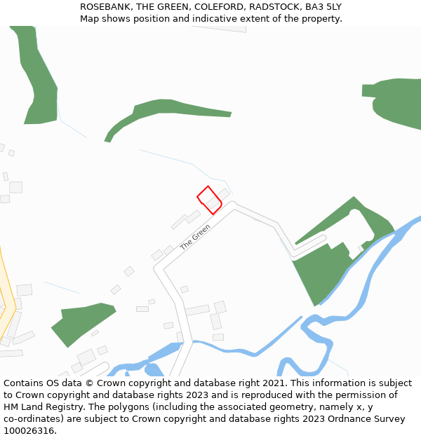 ROSEBANK, THE GREEN, COLEFORD, RADSTOCK, BA3 5LY: Location map and indicative extent of plot