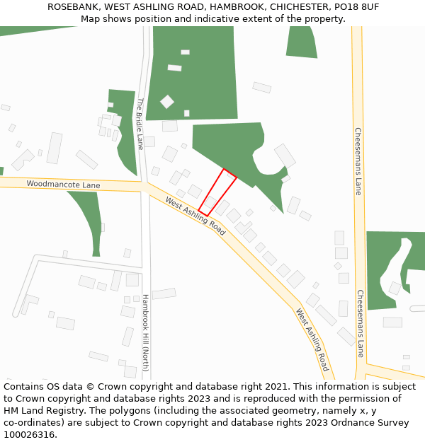 ROSEBANK, WEST ASHLING ROAD, HAMBROOK, CHICHESTER, PO18 8UF: Location map and indicative extent of plot