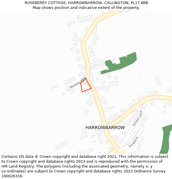 ROSEBERRY COTTAGE, HARROWBARROW, CALLINGTON, PL17 8BB: Location map and indicative extent of plot