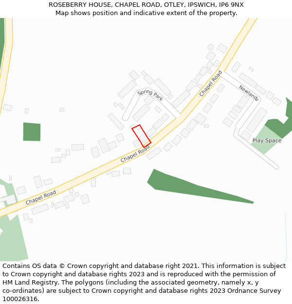 ROSEBERRY HOUSE, CHAPEL ROAD, OTLEY, IPSWICH, IP6 9NX: Location map and indicative extent of plot