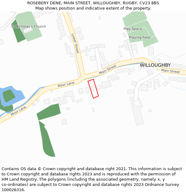 ROSEBERY DENE, MAIN STREET, WILLOUGHBY, RUGBY, CV23 8BS: Location map and indicative extent of plot