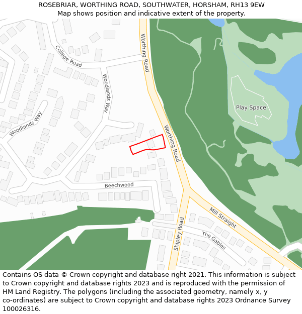 ROSEBRIAR, WORTHING ROAD, SOUTHWATER, HORSHAM, RH13 9EW: Location map and indicative extent of plot