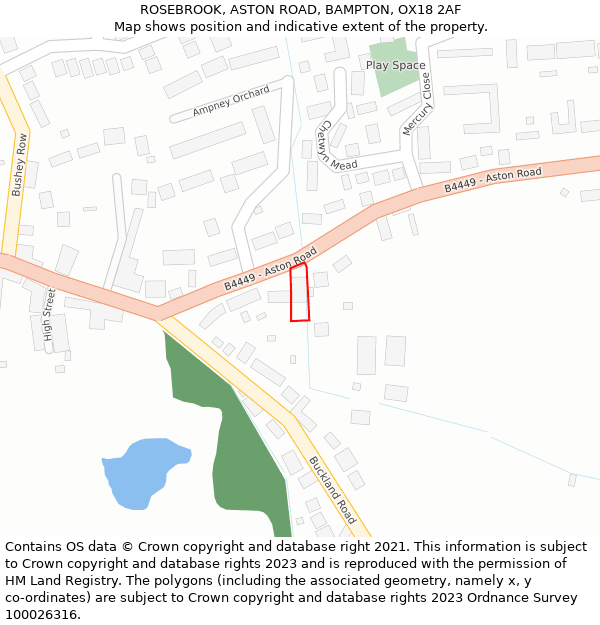 ROSEBROOK, ASTON ROAD, BAMPTON, OX18 2AF: Location map and indicative extent of plot