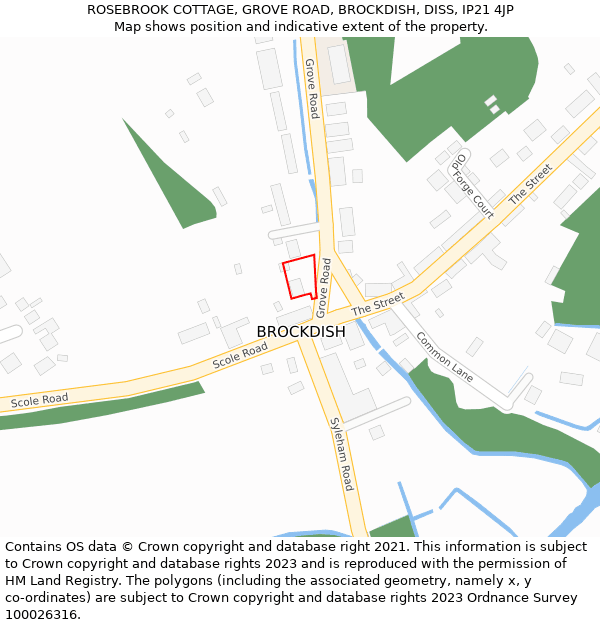ROSEBROOK COTTAGE, GROVE ROAD, BROCKDISH, DISS, IP21 4JP: Location map and indicative extent of plot