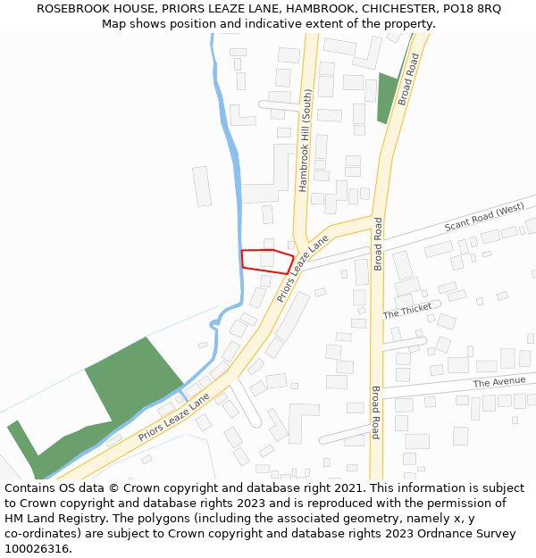 ROSEBROOK HOUSE, PRIORS LEAZE LANE, HAMBROOK, CHICHESTER, PO18 8RQ: Location map and indicative extent of plot