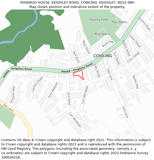 ROSEBUD HOUSE, KEIGHLEY ROAD, COWLING, KEIGHLEY, BD22 0BH: Location map and indicative extent of plot