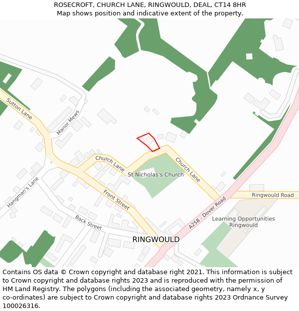 ROSECROFT, CHURCH LANE, RINGWOULD, DEAL, CT14 8HR: Location map and indicative extent of plot