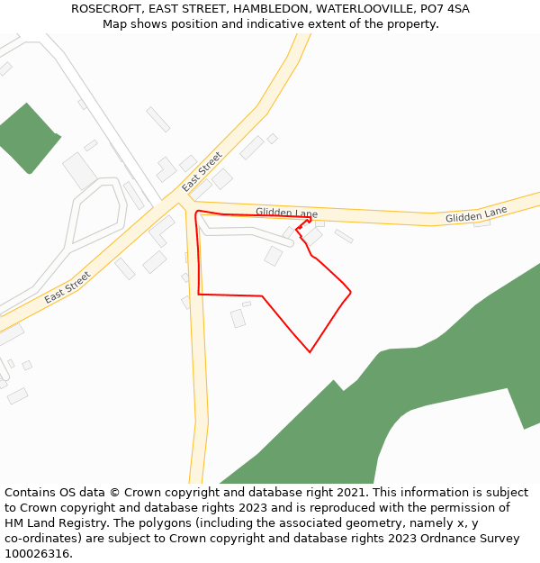 ROSECROFT, EAST STREET, HAMBLEDON, WATERLOOVILLE, PO7 4SA: Location map and indicative extent of plot