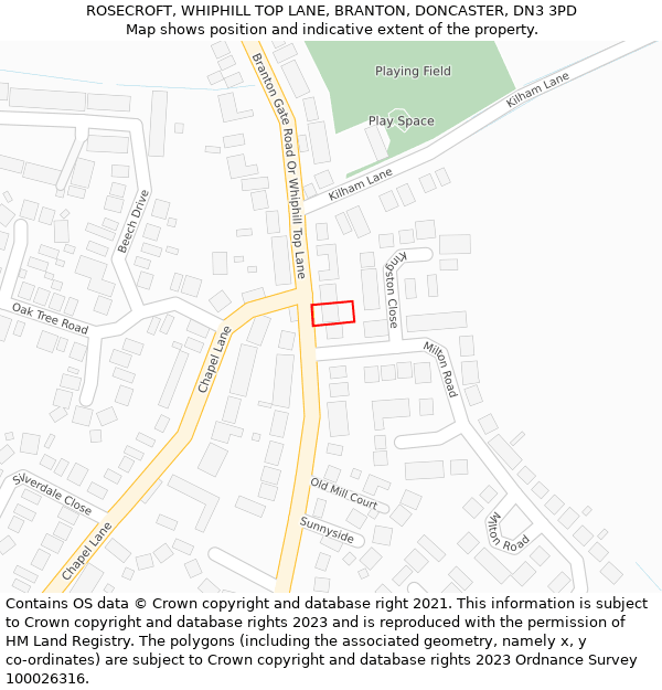 ROSECROFT, WHIPHILL TOP LANE, BRANTON, DONCASTER, DN3 3PD: Location map and indicative extent of plot