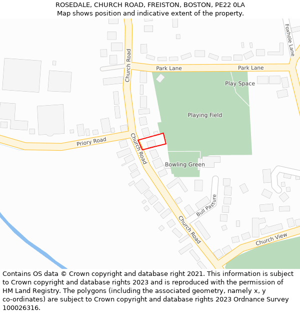 ROSEDALE, CHURCH ROAD, FREISTON, BOSTON, PE22 0LA: Location map and indicative extent of plot