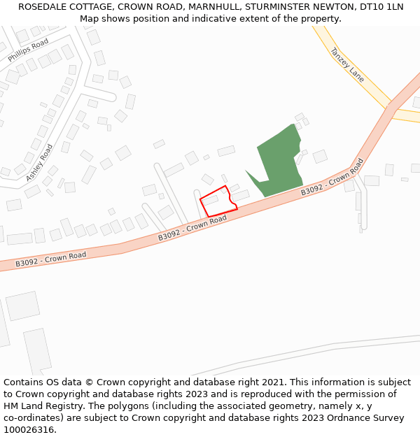 ROSEDALE COTTAGE, CROWN ROAD, MARNHULL, STURMINSTER NEWTON, DT10 1LN: Location map and indicative extent of plot